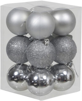 Othmar decorations 12x Zilveren kunststof kerstballen 6 cm glans/mat/glitter