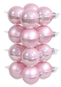 Othmar decorations 16x Glazen kerstballen mat en glans roze 8 cm - Kerstbal