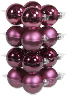 Othmar decorations 16x stuks glazen kerstballen cherry roze (heather) 8 cm mat/glans - Kerstbal