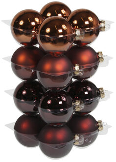 Othmar decorations 16x stuks glazen kerstballen mahonie bruin 8 cm mat/glans