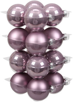 Othmar decorations 16x stuks glazen kerstballen salie paars (lilac sage) 8 cm mat/glans - Kerstbal