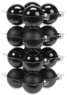 Othmar decorations 16x Zwarte glazen kerstballen combi 8 cm mat/glans