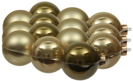 Othmar decorations 18x stuks glazen kerstballen dusky lime goud/groen tinten 8 cm mat/glans
