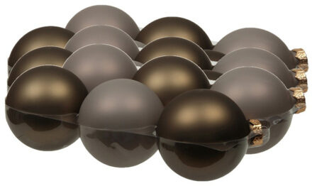 Othmar decorations 18x stuks glazen kerstballen eucalyptus grijs/bruin 8 cm mat/glans