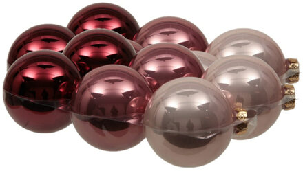 Othmar decorations 18x stuks glazen kerstballen roze tinten 8 cm glans