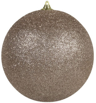 Othmar decorations 1x Champagne grote decoratie kerstballen met glitter kunststof 25 cm - Kerstbal Champagnekleurig