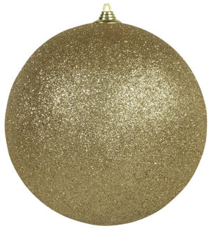 Othmar decorations 1x Gouden grote kerstballen met glitter kunststof 13,5 cm - Kerstbal Goudkleurig