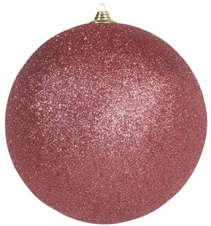 Othmar decorations 1x Grote koraal rode kerstballen met glitter kunststof 18 cm - Kerstbal Rood