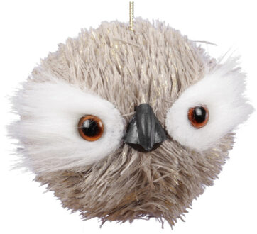 Othmar decorations 1x Kersthangers/kerstornamenten figuurtjes uil beige 9 cm