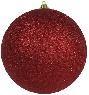 Othmar decorations 1x Rode grote kerstballen met glitter kunststof 18 cm - Kerstbal Rood