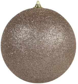 Othmar decorations 1x stuks Champagne grote kerstballen met glitter kunststof 18 cm - Kerstbal Champagnekleurig