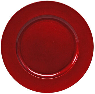 Othmar decorations 1x stuks kaarsenborden/onderborden rood met glitters 33 cm