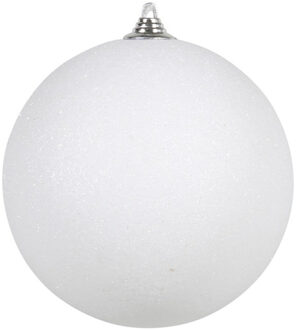 Othmar decorations 1x Witte grote kerstbal met glitter kunststof 13,5 cm - Kerstbal