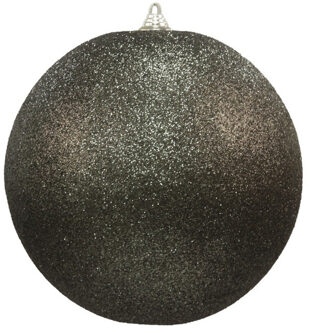 Othmar decorations 1x Zwarte grote decoratie kerstballen met glitter kunststof 25 cm - Kerstbal