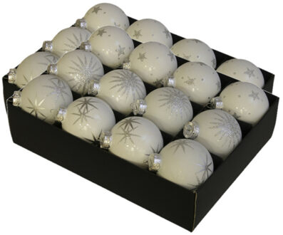 Othmar decorations 24x Luxe glazen sneeuwvlokken/sterren kerstballen wit 7,5 cm