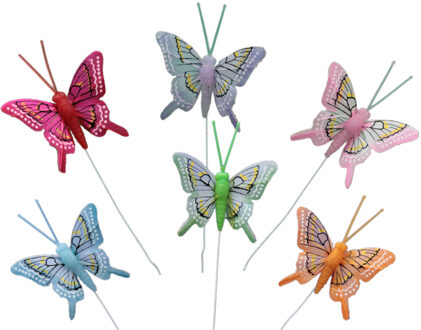 Othmar decorations 24x stuks decoratie vlinders op draad gekleurd - 5 cm Blauw