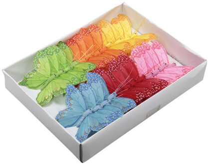 Othmar decorations 24x stuks decoratie vlinders op draad gekleurd 8 cm