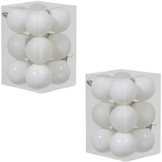 Othmar decorations 24x Witte kunststof kerstballen 6 cm glans/mat/glitter