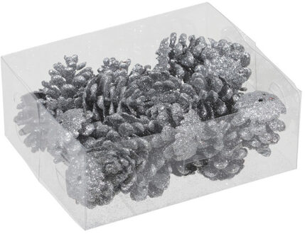 Othmar decorations 24x Zilveren glitter decoratie dennenappels 4,5 cm