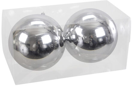 Othmar decorations 2x Grote kunststof kerstballen zilver 15 cm