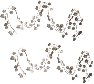 Othmar decorations 2x Kerstboom guirlandes/slingers met bladeren champagne 200 cm