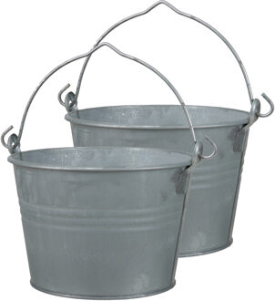 Othmar decorations 2x Stuks Emmer/plantenpot 3 liter - D22 x H14 cm - zink - met handvat