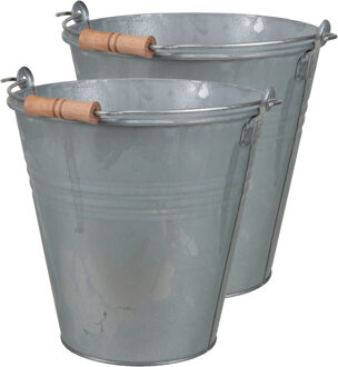 Othmar decorations 2x Stuks Emmer/plantenpot 7,5 liter - D27 x H27 cm - zink - met handvat