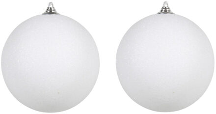 Othmar decorations 2x Witte grote kerstballen met glitter kunststof 18 cm - Kerstbal