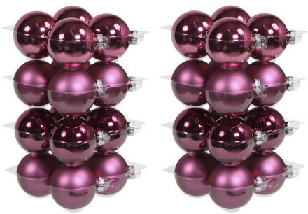 Othmar decorations 32x stuks glazen kerstballen cherry roze (heather) 8 cm mat/glans - Kerstbal