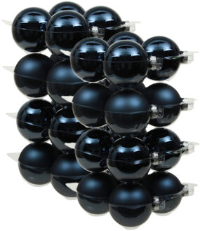 Othmar decorations 32x stuks glazen kerstballen donkerblauw 8 cm mat/glans