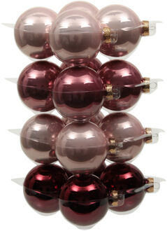 Othmar decorations 32x stuks glazen kerstballen roze tinten 8 cm glans - Kerstbal