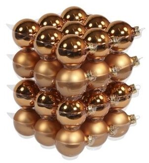 Othmar decorations 36x Glazen kerstballen mat en glans koper 6 cm - Kerstbal Koperkleurig