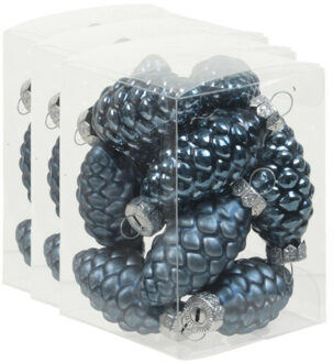 Othmar decorations 36x stuks glazen dennenappels kersthangers donkerblauw 6 cm mat/glans