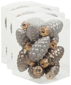 Othmar decorations 36x stuks glazen dennenappels kersthangers eucalyptus grijs/bruin 6 cm mat/glans