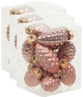 Othmar decorations 36x stuks glazen dennenappels kersthangers koraal roze 6 cm mat/glans