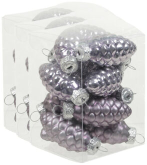 Othmar decorations 36x stuks glazen dennenappels kersthangers lila paars 6 cm mat/glans