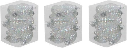 Othmar decorations 36x stuks glazen dennenappels kersthangers transparant parelmoer 6 cm mat/glans
