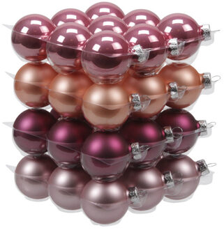 Othmar decorations 36x stuks glazen kerstballen rood/roze/paars (hibiscus) 4 cm mat/glans - Kerstbal