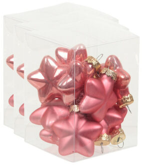 Othmar decorations 36x stuks glazen sterren kersthangers bubblegum roze 4 cm mat/glans