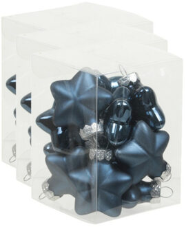 Othmar decorations 36x stuks glazen sterren kersthangers donkerblauw 4 cm mat/glans