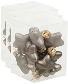 Othmar decorations 36x stuks glazen sterren kersthangers eucalyptus grijs/bruin 4 cm mat/glans