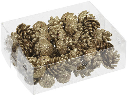 Othmar decorations 48x stuks decoratie dennenappels glitter goud 3,5 cm - Kerststukjes Goudkleurig