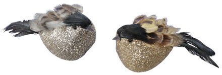 Othmar decorations 4x Decoratie vogels op clip oker/grijs 11 cm