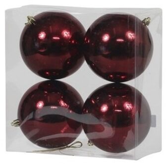 Othmar decorations 4x Kunststof kerstballen glanzend bordeaux rood 12 cm kerstboom versiering/decoratie - Kerstbal