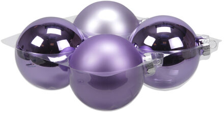 Othmar decorations 4x stuks glazen kerstballen amethyst paars 10 cm mat/glans