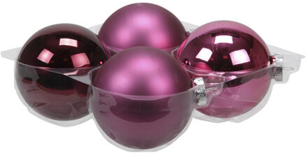 Othmar decorations 4x stuks glazen kerstballen cherry roze (heather) 10 cm mat/glans - Kerstbal