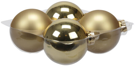 Othmar decorations 4x stuks glazen kerstballen goud 10 cm mat/glans - Kerstbal Goudkleurig