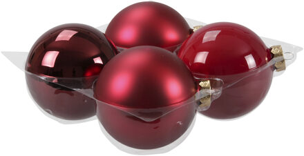 Othmar decorations 4x stuks glazen kerstballen rood/donkerrood 10 cm mat/glans - Kerstbal