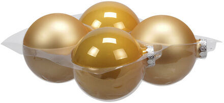 Othmar decorations 4x stuks glazen kerstballen saffraan 10 cm mat/glans