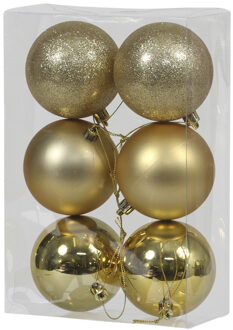 Othmar decorations 6x Gouden kunststof kerstballen 8 cm glans/mat/glitter - Kerstbal Goudkleurig